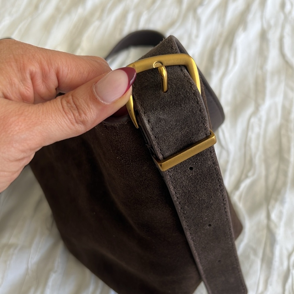 Mini Brown Suede Bucket Bag - Picture 9 of 11